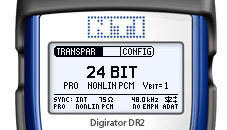 El Digirador DR2 comprueba la capacidad de los canales de transmisión para transportar señales PCM no lineales e indica qué formatos pueden  ser transmitidos . La prueba también es adecuada para cualquier dispositivo de grabación. 